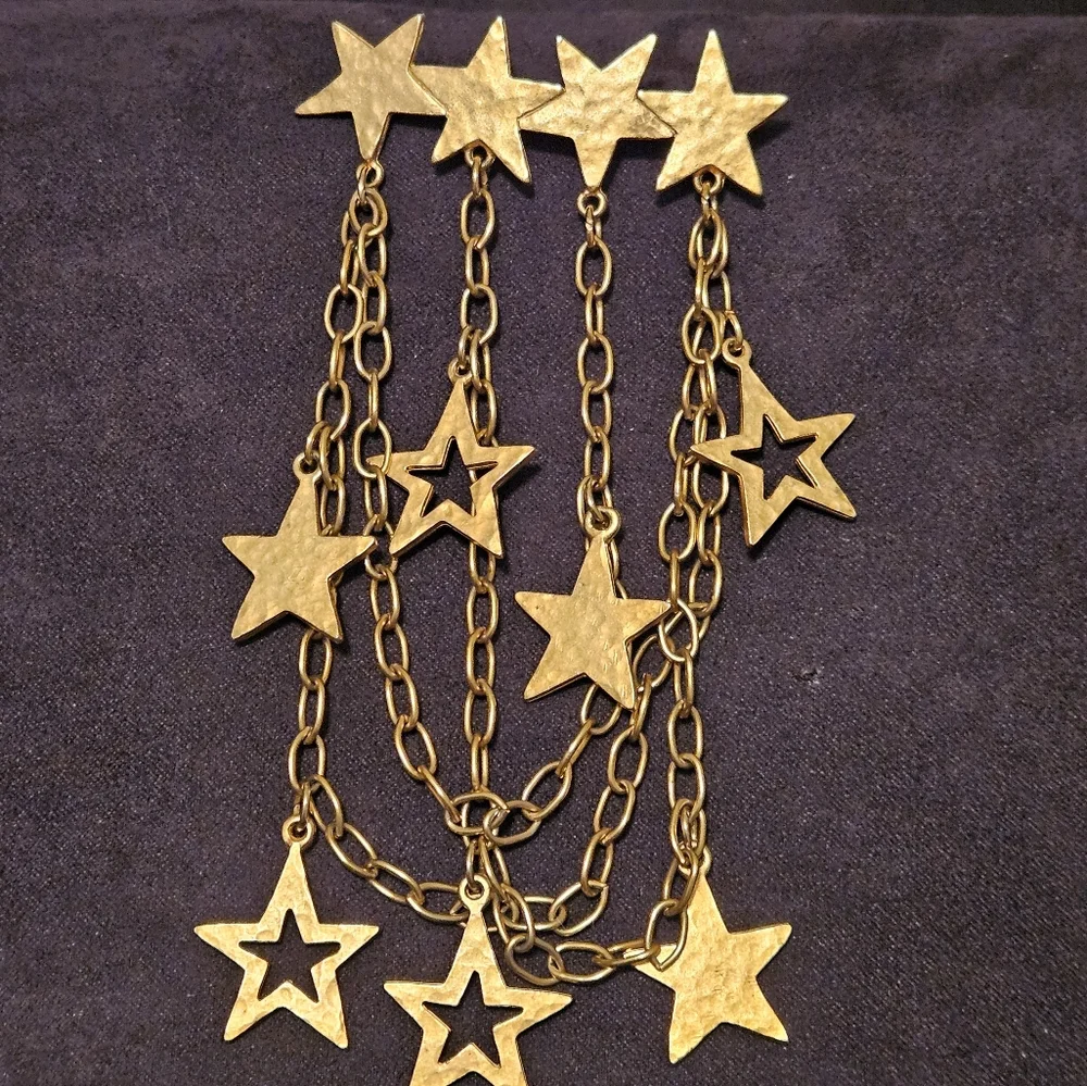 🌺 Coastal Cowgirl or Nautical Stars and Chains Brooch Goldtone
